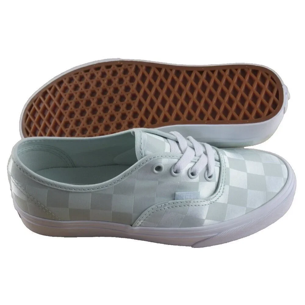 Vans Authentic Women's Satin Checkerboard Spa Blue Green White shoes Size 7 NIB